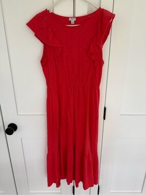 J. Crew Factory Bright Red Ruffle-Sleeve Midi Dress